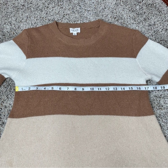 Le Lis Brown White Tan Striped Colorblock Balloon Sleeve Crewneck Sweater Small - Picture 8 of 10